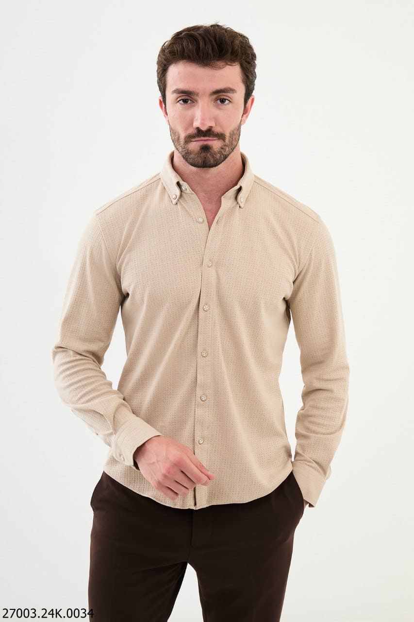 Mitchell Cross Pattern Mens Casual Shirt Beige