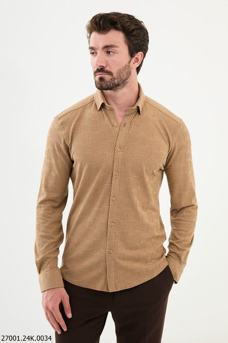 Mitchell Slim Fit Beige Plaid Shirt