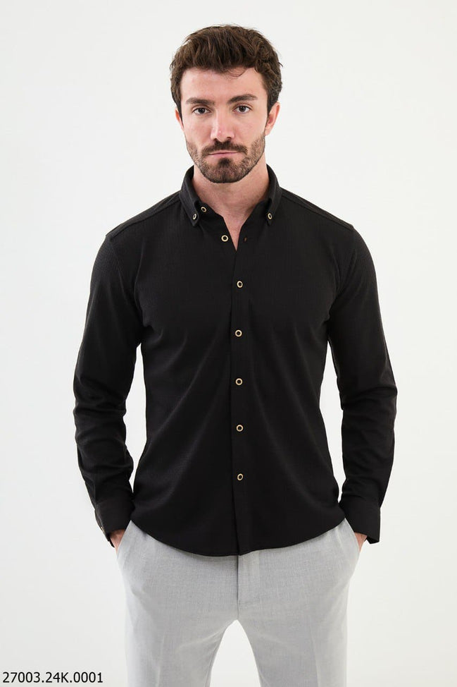 Mitchell Cross Pattern Mens Casual Shirt Black