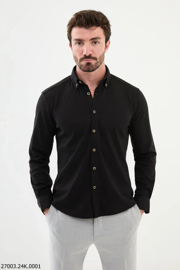 Mitchell Cross Pattern Mens Casual Shirt Black