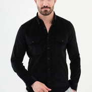 Mitchell Double Pocket Slim Fit Black Corduroy Shirt