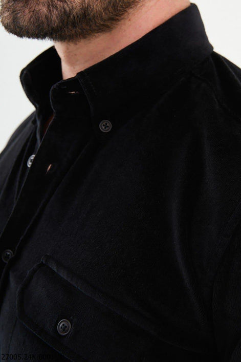 Mitchell Double Pocket Slim Fit Black Corduroy Shirt