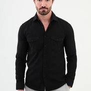 Mitchell Slim Fit Mens Corduroy Shirt Black