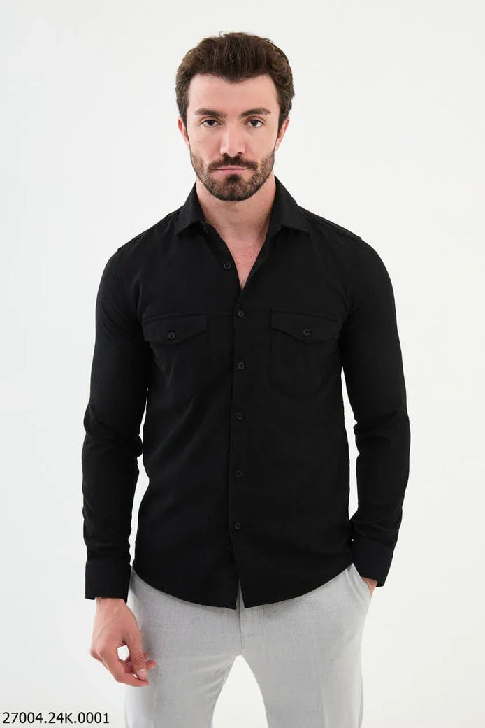 Mitchell Slim Fit Mens Corduroy Shirt Black