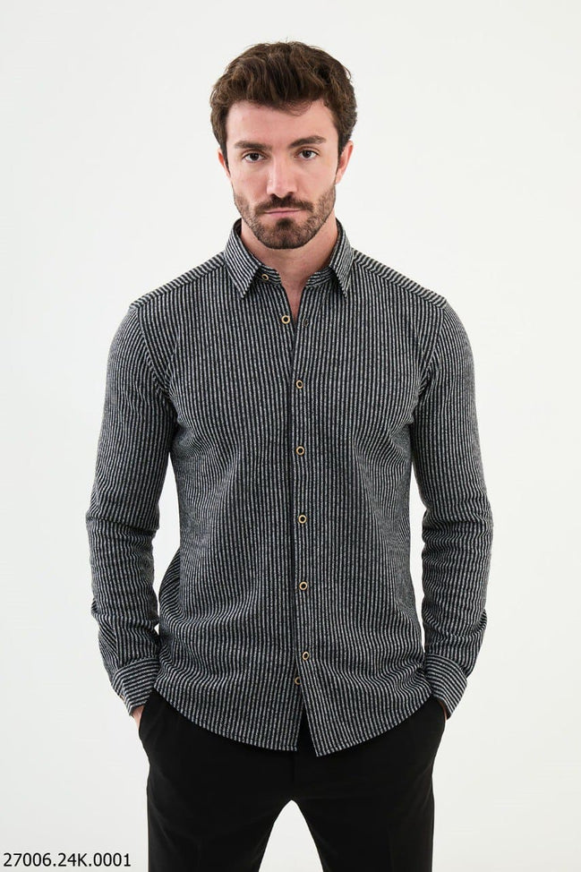 Mitchell Men's Black Long Sleeve Striped Shirt