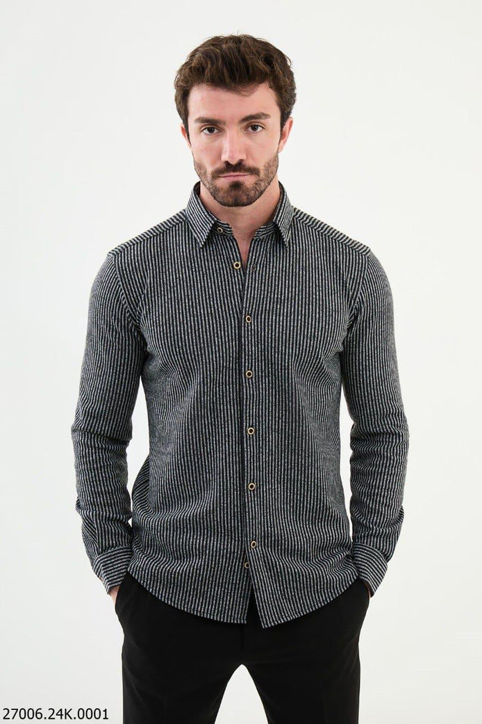 Mitchell Men's Black Long Sleeve Striped Shirt