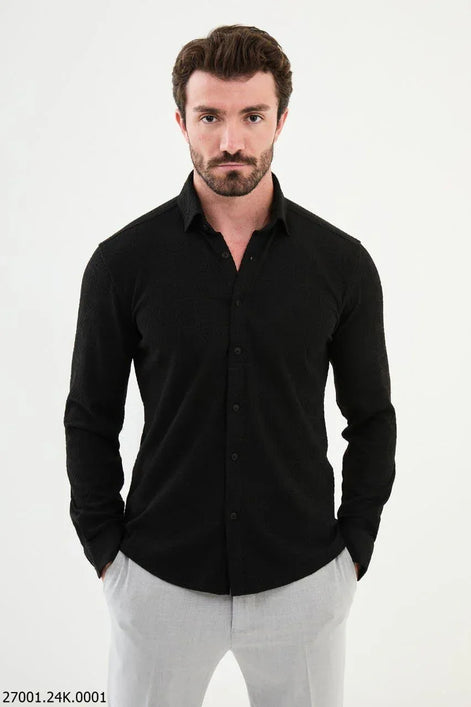 Mitchell Slim Fit Black Plaid Shirt