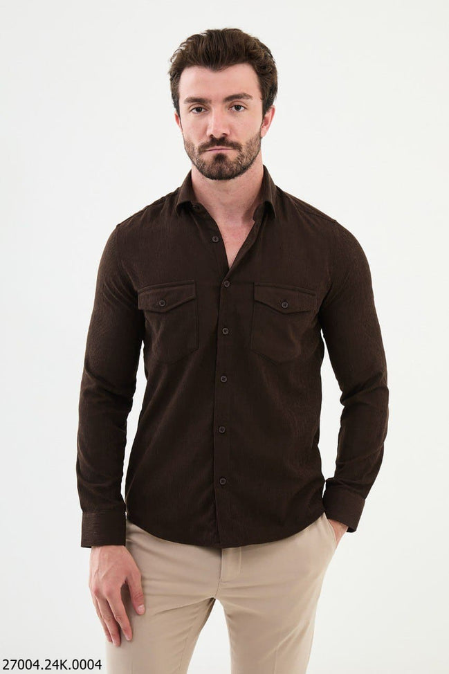 Mitchell Slim Fit Mens Corduroy Shirt Brown