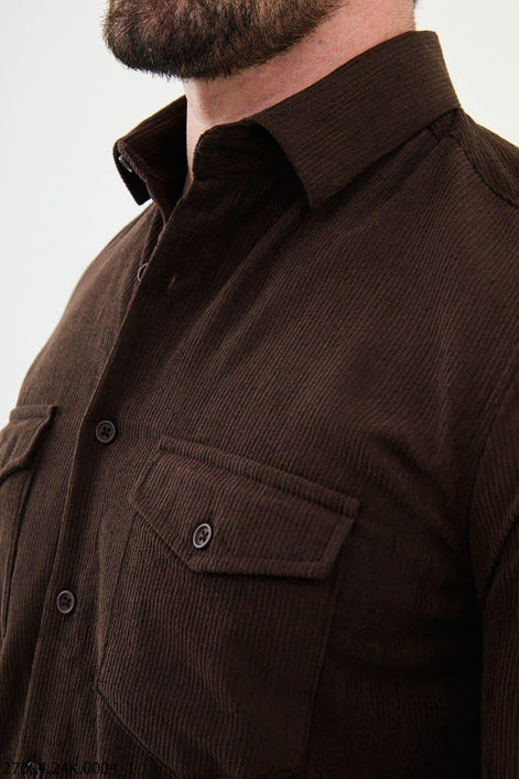 Mitchell Slim Fit Mens Corduroy Shirt Brown