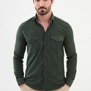 Mitchell Slim Fit Mens Corduroy Shirt Green