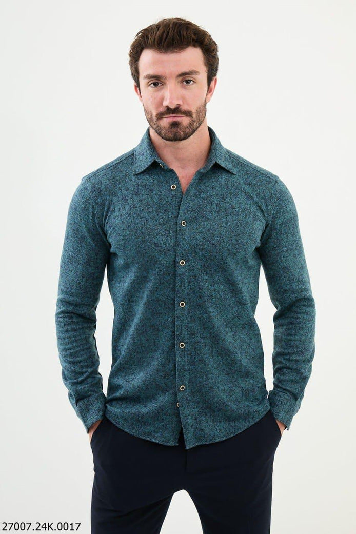Mitchell Men's Slim Fit Patterned Green Shirt