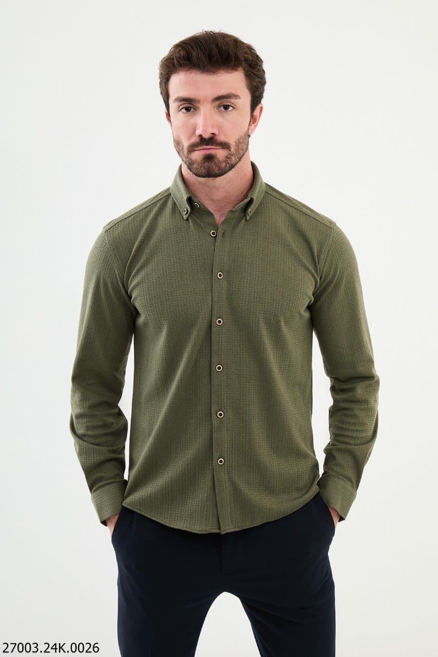 Mitchell Cross Pattern Mens Casual Shirt Khaki