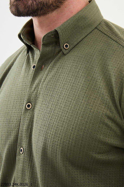 Mitchell Cross Pattern Mens Casual Shirt Khaki
