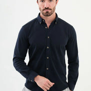 Mitchell Cross Pattern Mens Casual Shirt Navy Blue