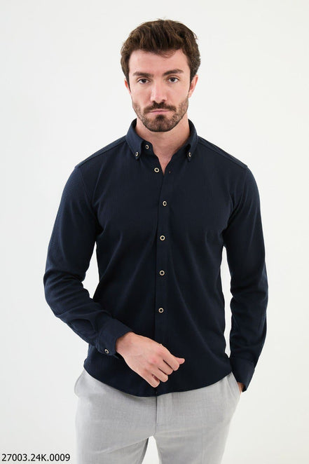Mitchell Cross Pattern Mens Casual Shirt Navy Blue