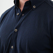Mitchell Cross Pattern Mens Casual Shirt Navy Blue