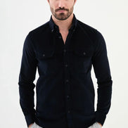 Mitchell Double Pocket Slim Fit Navy Blue Corduroy Shirt