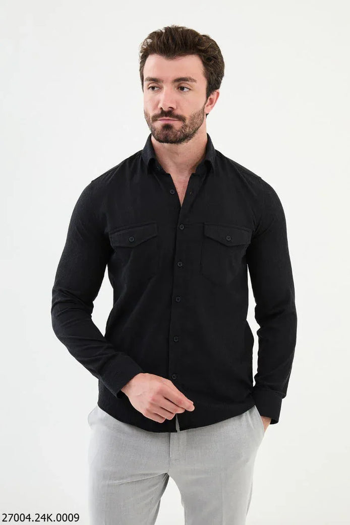Mitchell Slim Fit Mens Corduroy Shirt Navy Blue