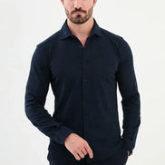 Mitchell Slim Fit Navy Blue Plaid Shirt