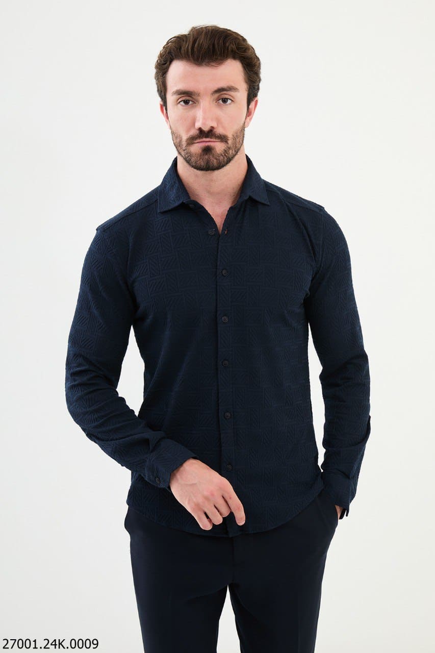 Mitchell Slim Fit Navy Blue Plaid Shirt