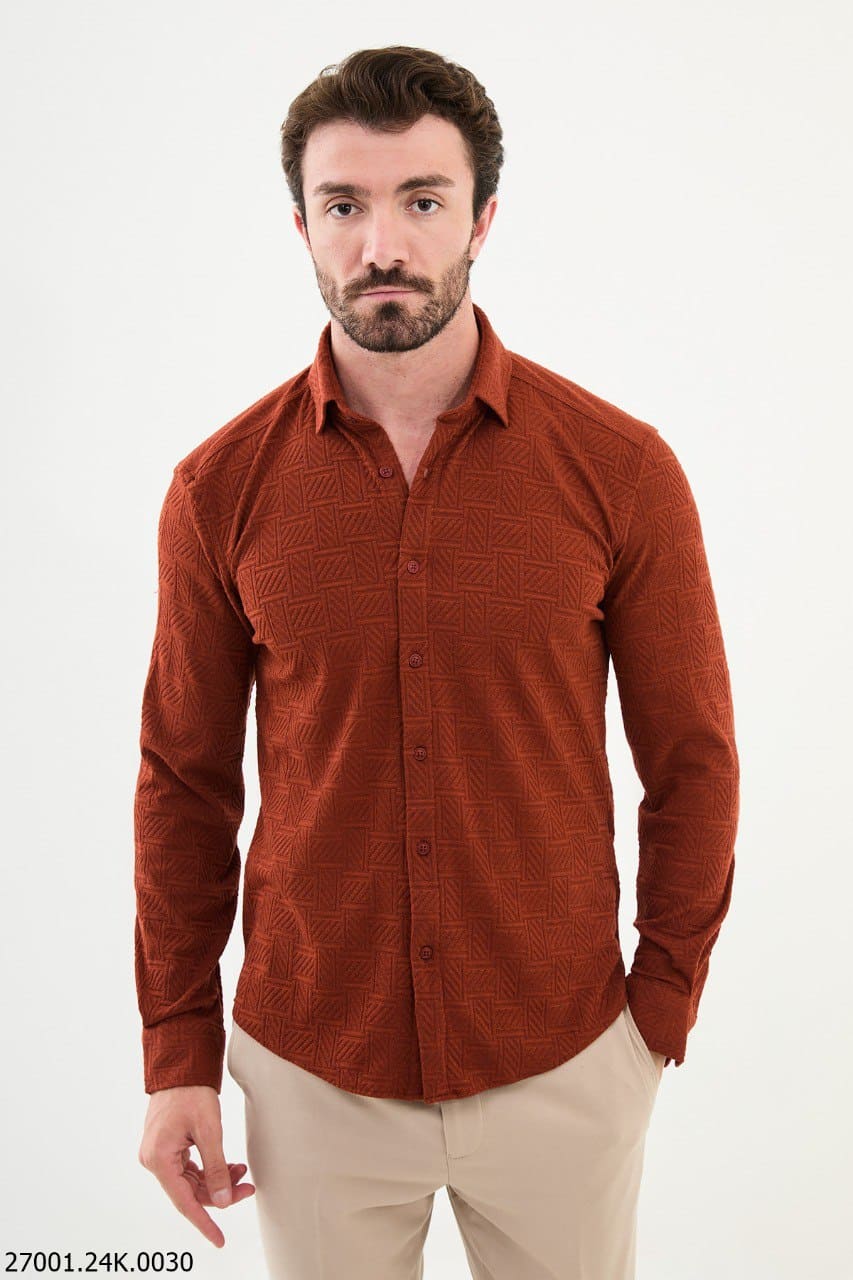 Mitchell Slim Fit Rust Brown Plaid Shirt
