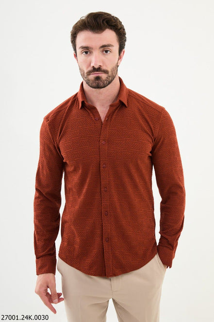 Mitchell Slim Fit Rust Brown Plaid Shirt