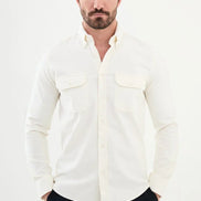 Mitchell Double Pocket Slim Fit White Corduroy Shirt
