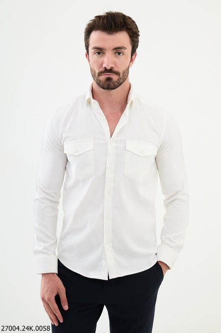 Mitchell Slim Fit Mens Corduroy Shirt White