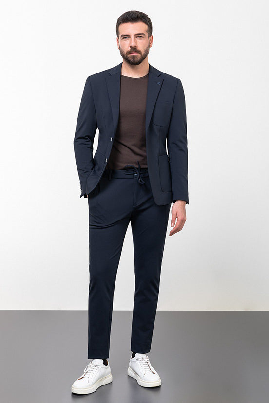 Navy Blue Slim Fit Notch Lapel 2 Piece Suit