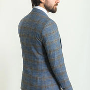 Mitchell Navy Blue Slim Fit Notch Lapel 3 Piece Crosshatch Plaid Suit
