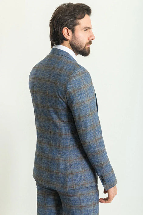Mitchell Navy Blue Slim Fit Notch Lapel 3 Piece Crosshatch Plaid Suit