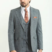 Mitchell Navy Blue Slim Fit Notch Lapel 3 Piece Crosshatch Suit