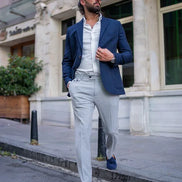 Mitchell Navy Blue Slim Fit Notch Lapel Blazer