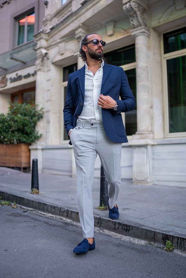 Mitchell Navy Blue Slim Fit Notch Lapel Blazer