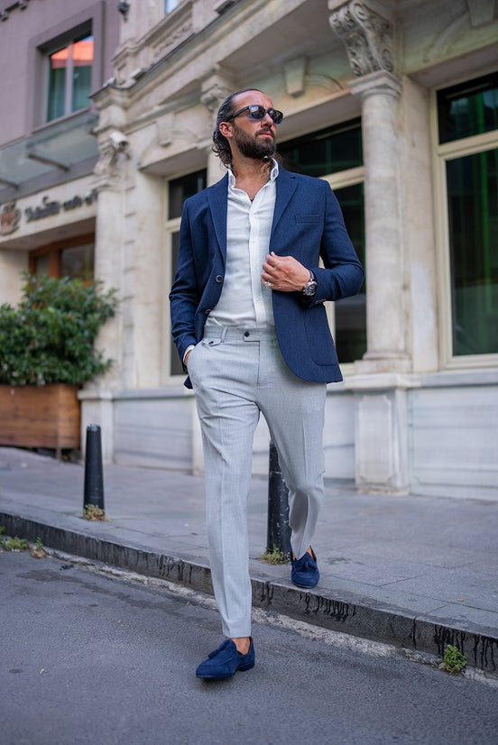 Navy Blue Notch Lapel Blazer