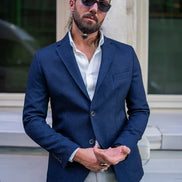 Mitchell Navy Blue Slim Fit Notch Lapel Blazer