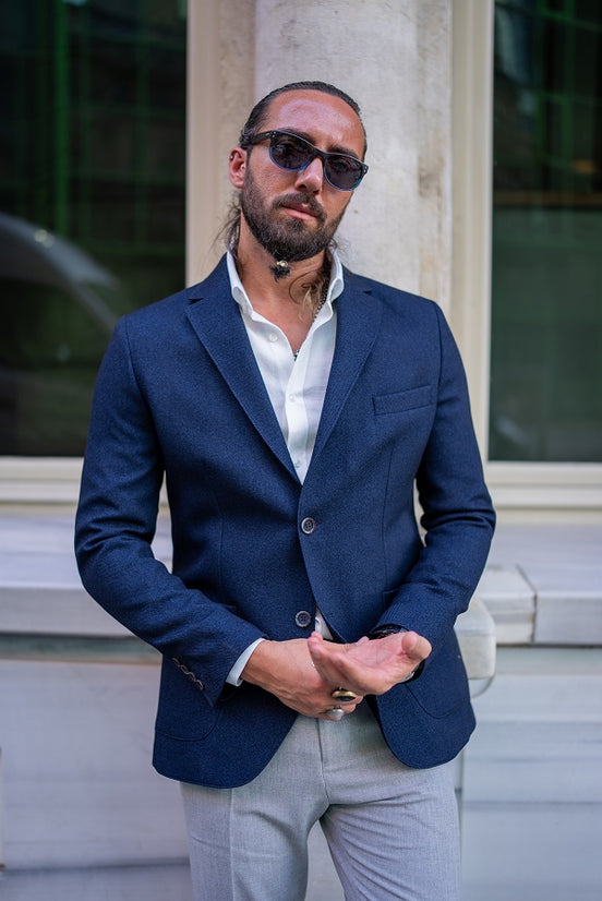 Navy Blue Notch Lapel Blazer