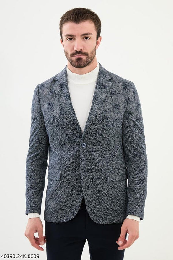 Navy Blue Checkered Blazer