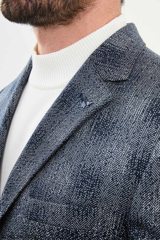 Navy Blue Checkered Blazer