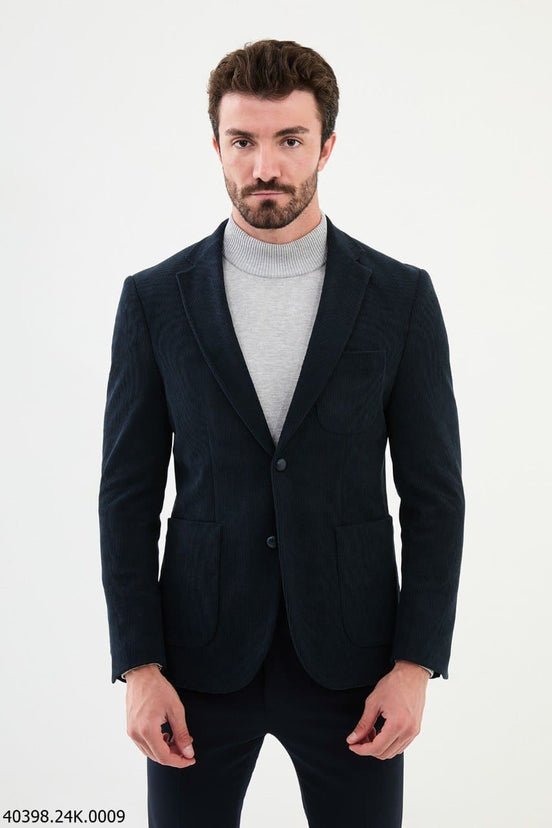 Navy Blue Corduroy Blazer