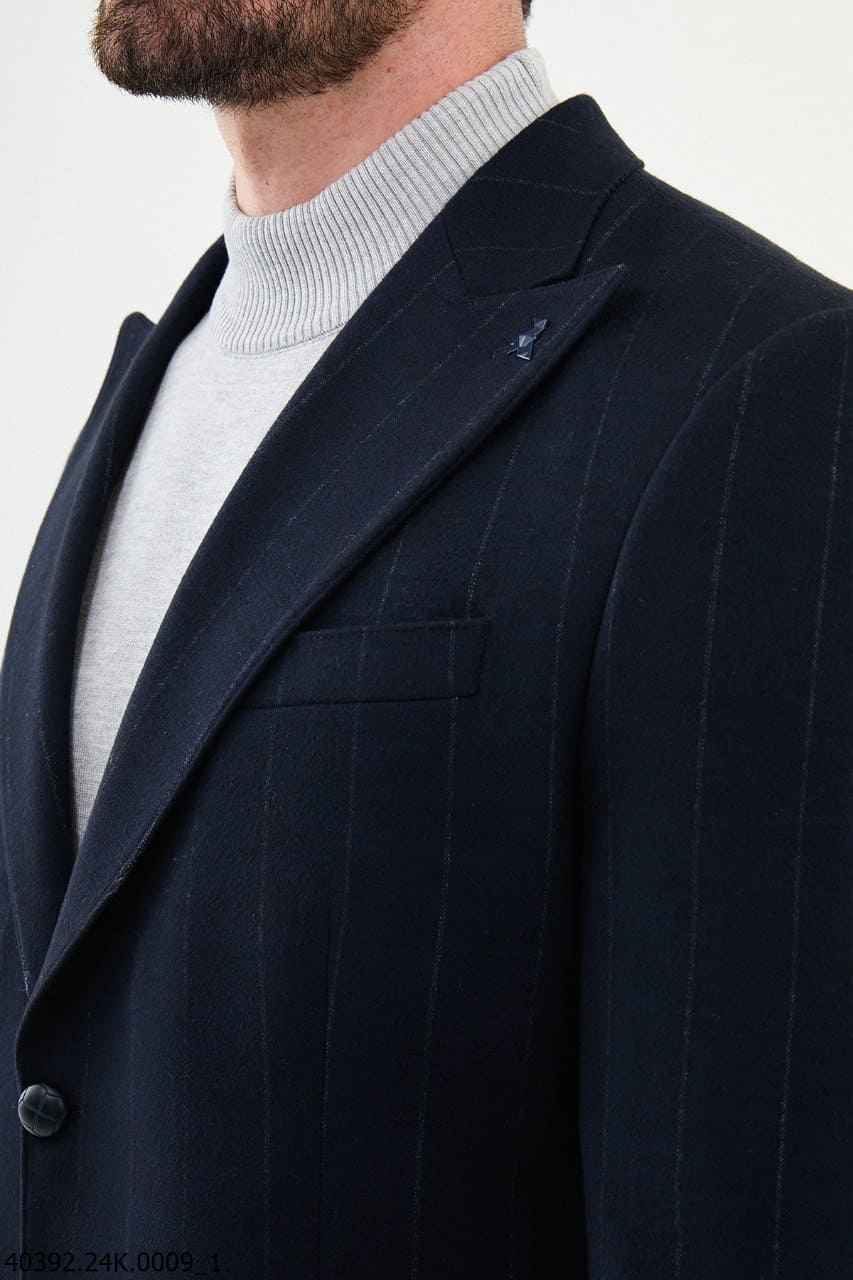 Mitchell Slim Fit Chalk Stripe Navy Blue Wool Blazer