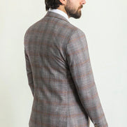 Mitchell Burgundy Slim Fit Notch Lapel 3 Piece Crosshatch Plaid Suit