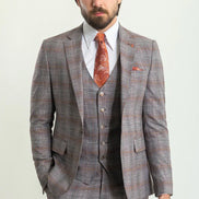 Mitchell Orange Slim Fit Notch Lapel 3 Piece Crosshatch Plaid Suit