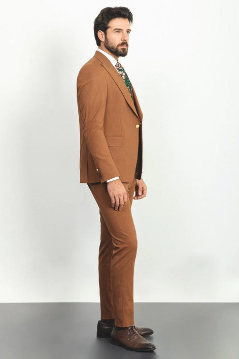 Mitchell Rust Brown Slim Fit Peak Lapel 2 Piece Suit
