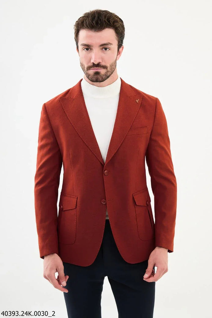 Mitchell Slim Fit Peak Lapel Rust Brown Blazer