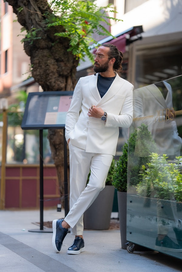 Mitchell White Slim Fit 2 Piece Double Breasted Suit