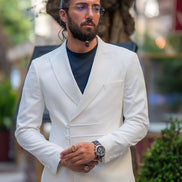 Mitchell White Slim Fit 2 Piece Double Breasted Suit