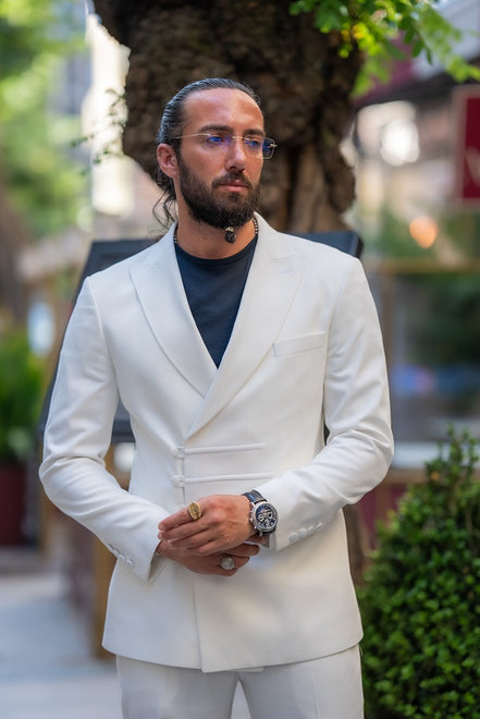 Mitchell White Slim Fit 2 Piece Double Breasted Suit