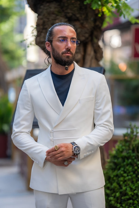 White Double Breasted Suit