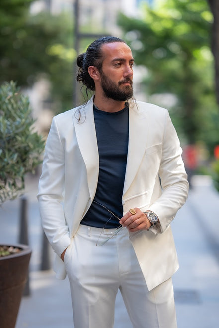 Mitchell White Slim Fit 2 Piece Double Breasted Suit